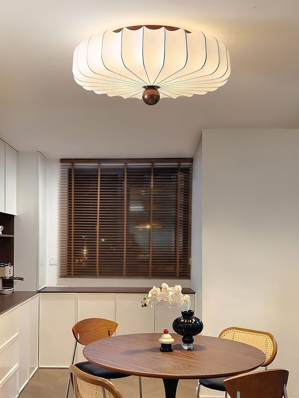 Elegant Wood Accent Ceiling Light With Floral Motif And Integrated LED