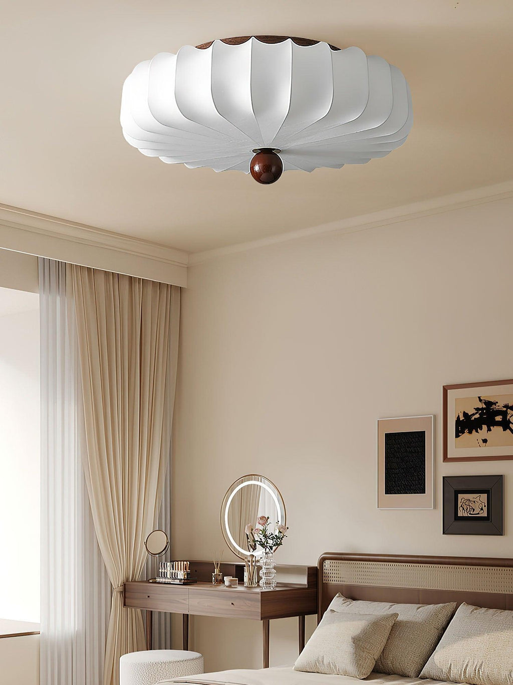 Elegant Wood Accent Ceiling Light With Floral Motif And Integrated LED