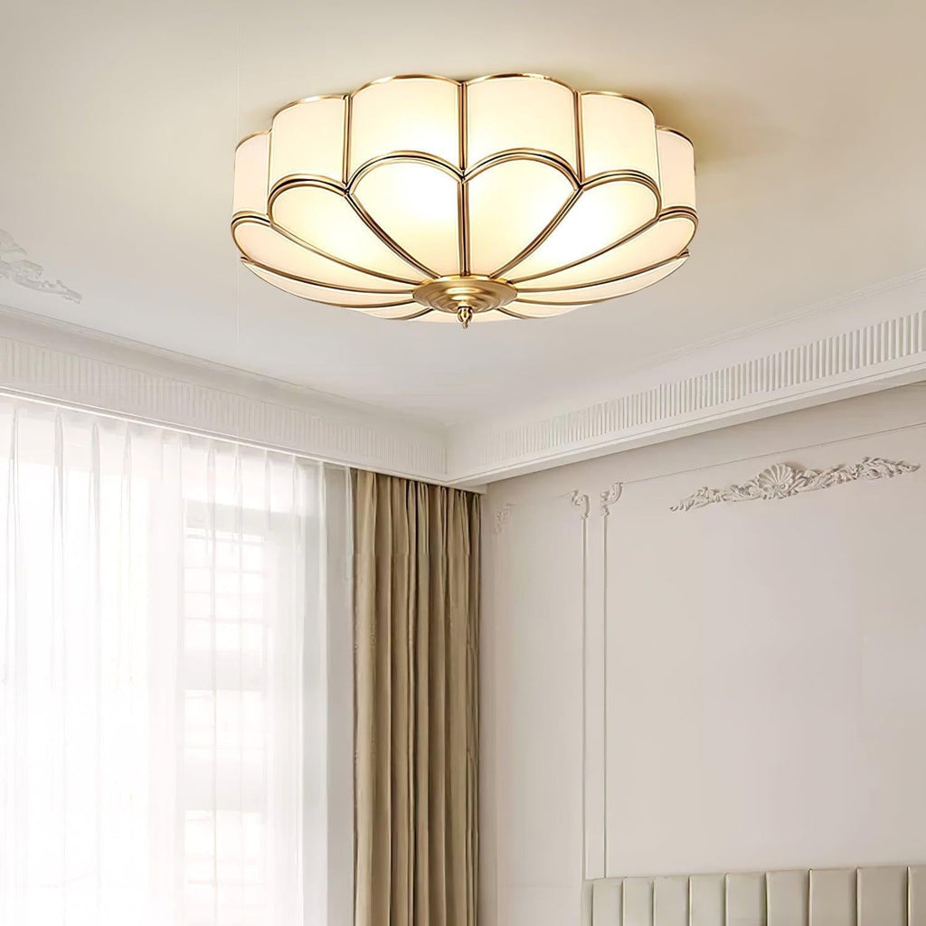 Brass Finish Flower Glass Ceiling Light Recessed Design With LED Compatibility