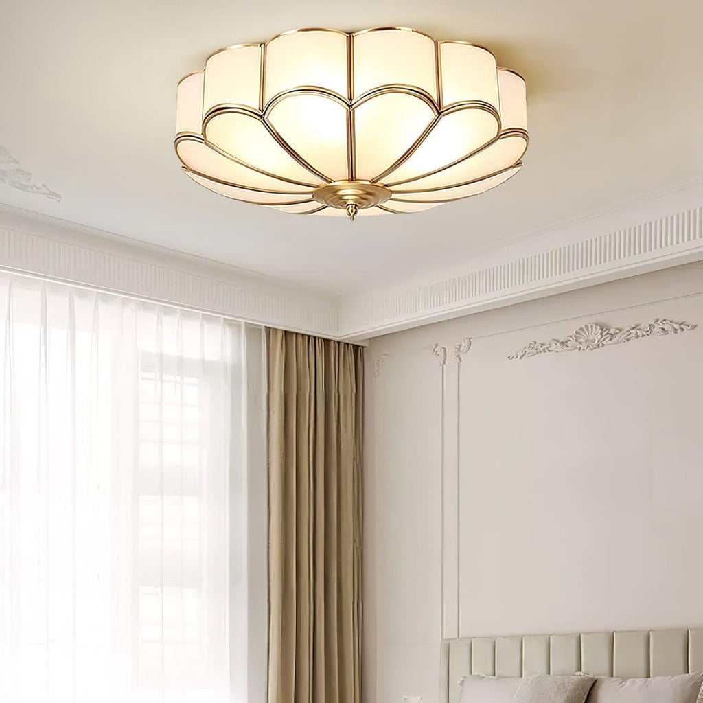 Brass Finish Flower Glass Ceiling Light Recessed Design With LED Compatibility