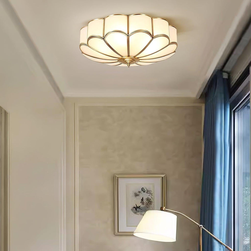 Brass Finish Flower Glass Ceiling Light Recessed Design With LED Compatibility