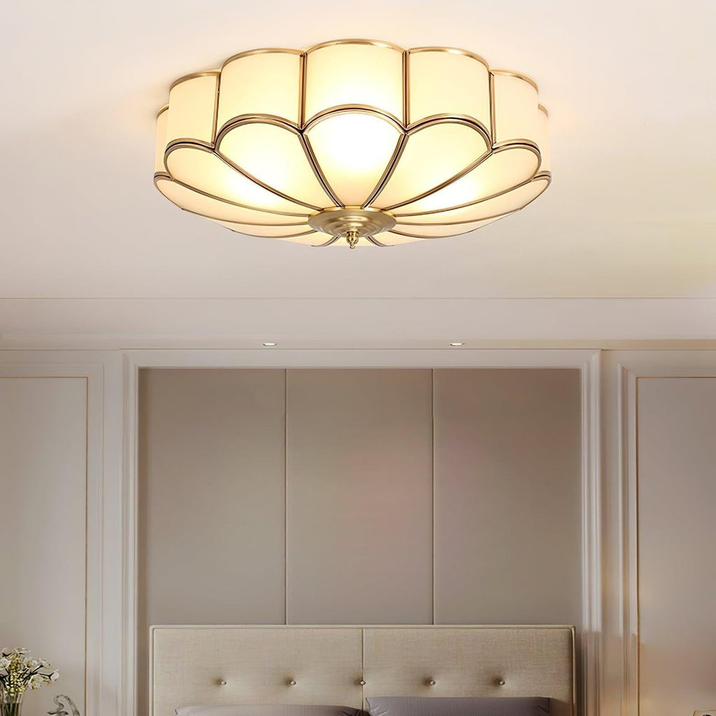 Brass Finish Flower Glass Ceiling Light Recessed Design With LED Compatibility
