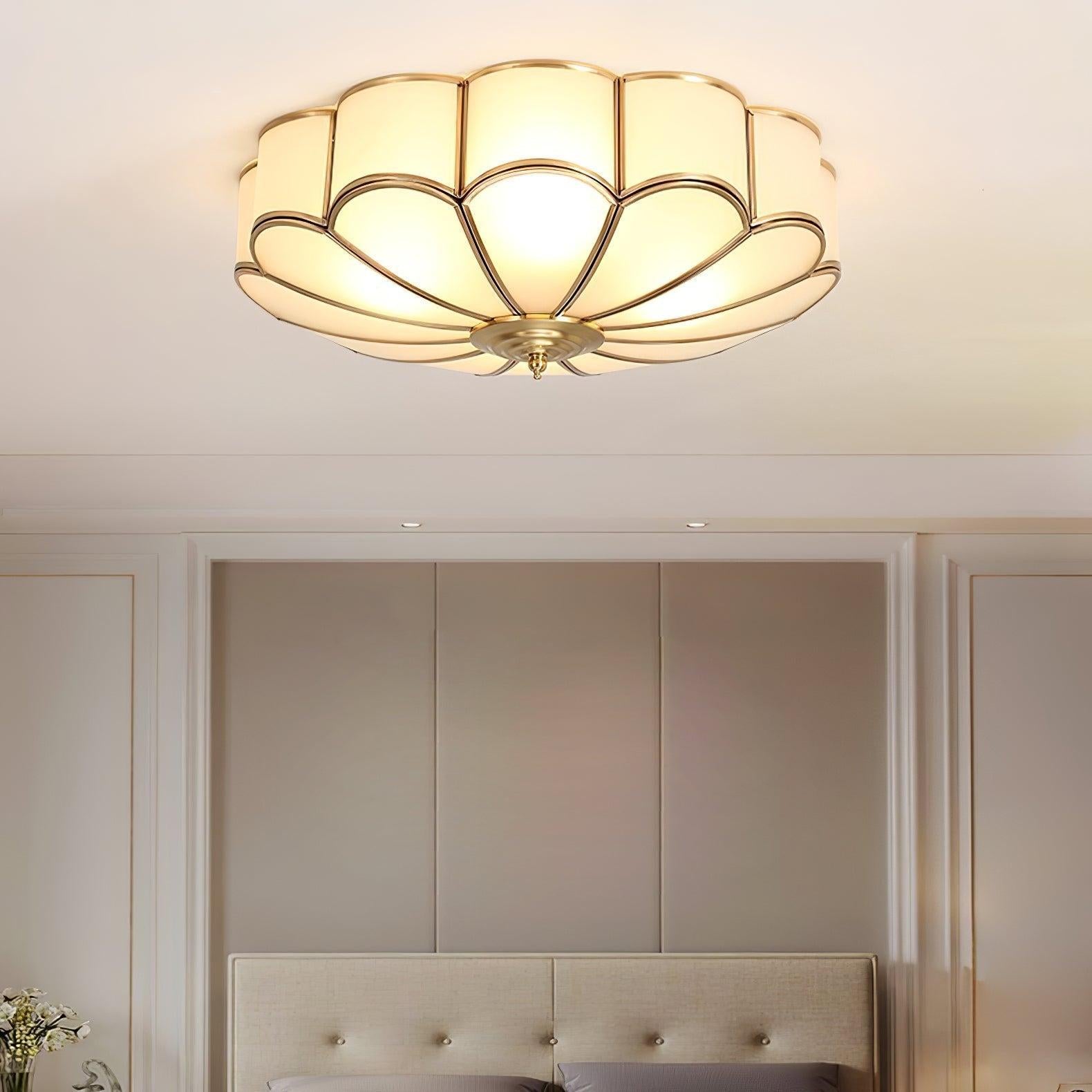 Brass Finish Flower Glass Ceiling Light Recessed Design With LED Compatibility