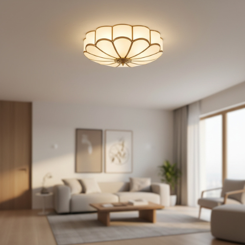 Brass Finish Flower Glass Ceiling Light Recessed Design With LED Compatibility