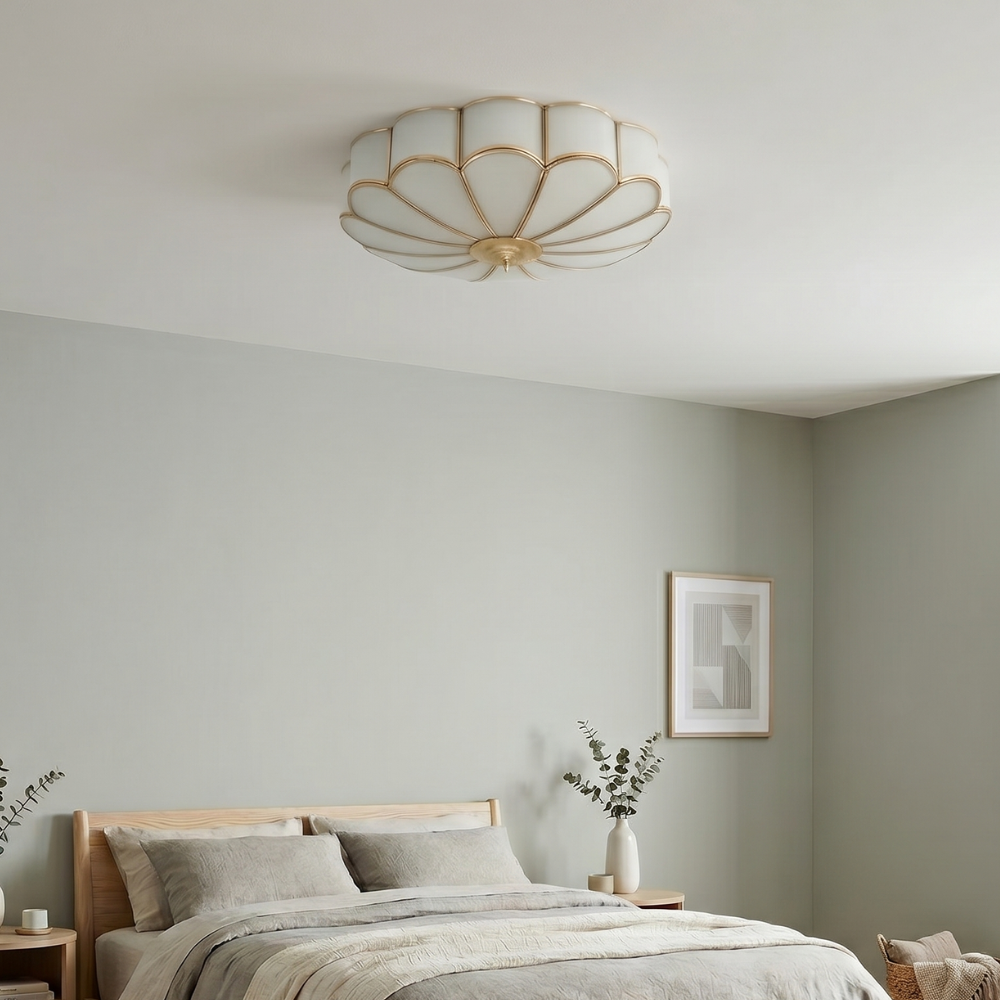 Brass Finish Flower Glass Ceiling Light Recessed Design With LED Compatibility