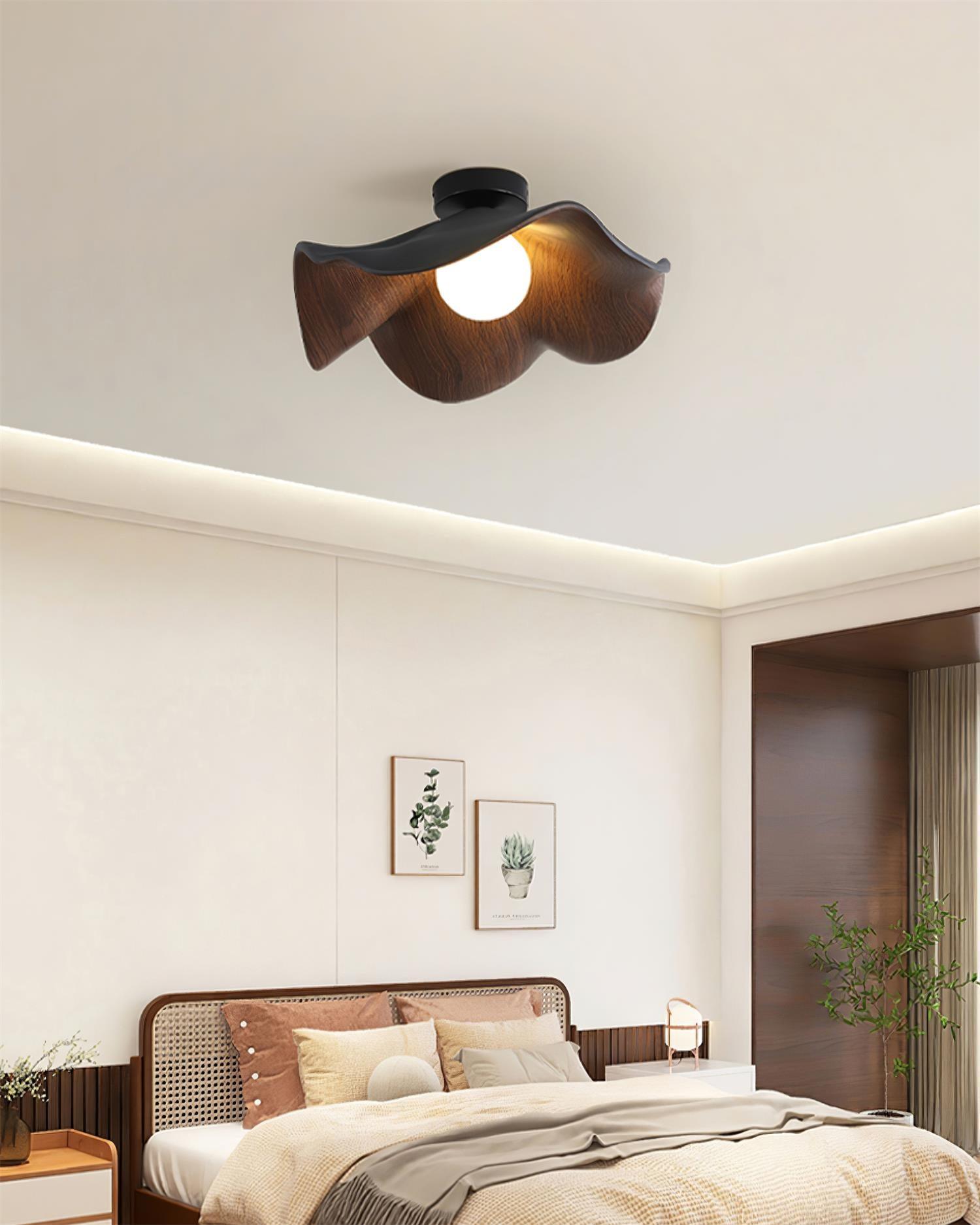 Casia Wood Grain Flush Mount Ceiling Light LED Compatible For Modern And Classic Decor
