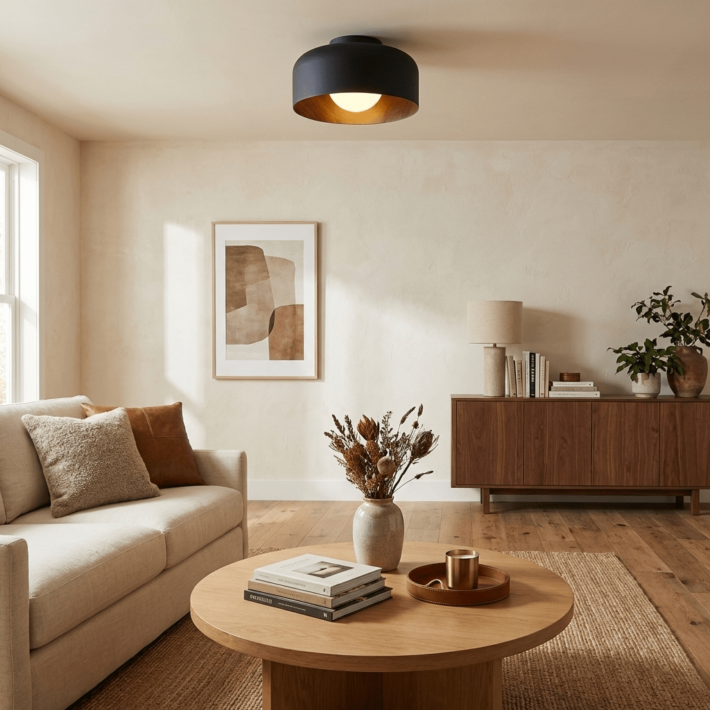 Scandinavian Wood Grain Ceiling Fixture With Flush Mount Hallway And Bedroom