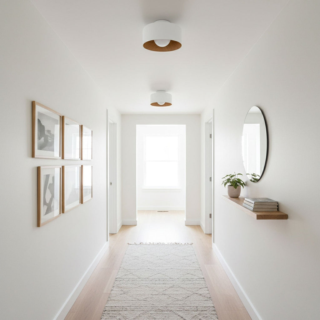 Scandinavian Wood Grain Ceiling Fixture With Flush Mount Hallway And Bedroom