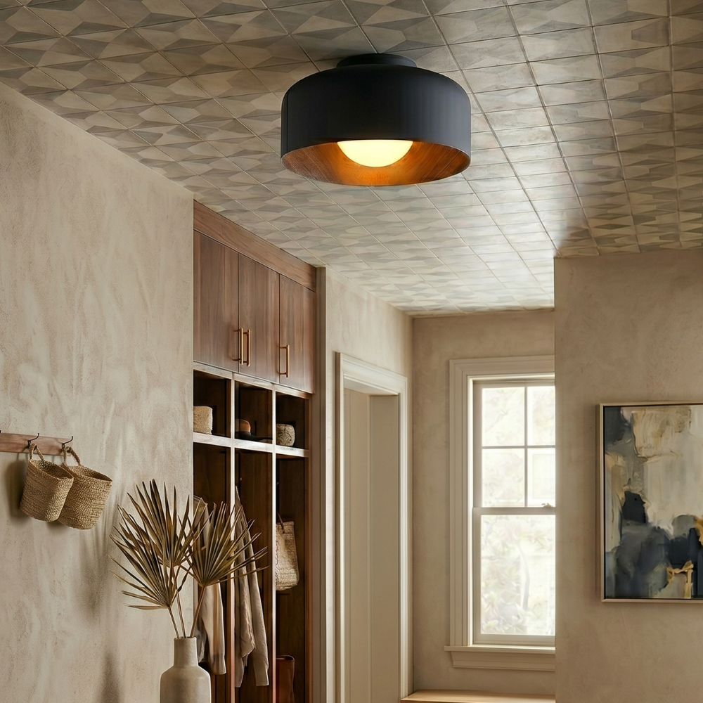 Scandinavian Wood Grain Ceiling Fixture With Flush Mount Hallway And Bedroom