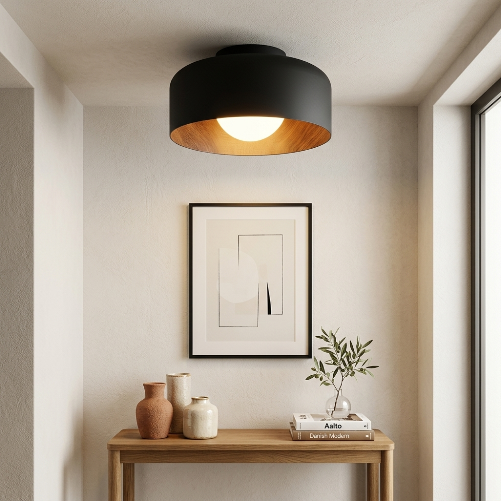 Scandinavian Wood Grain Ceiling Fixture With Flush Mount Hallway And Bedroom