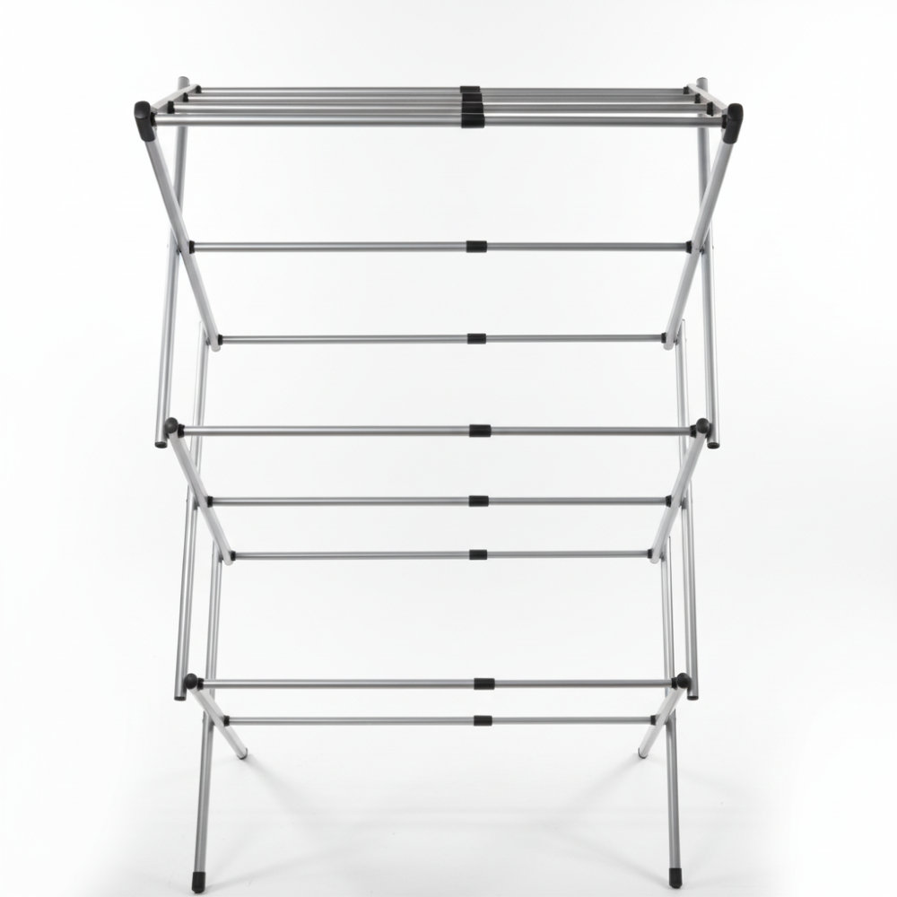 Chrome-Coated Steel Laundry Drying Rack — Foldable Accordion Frame