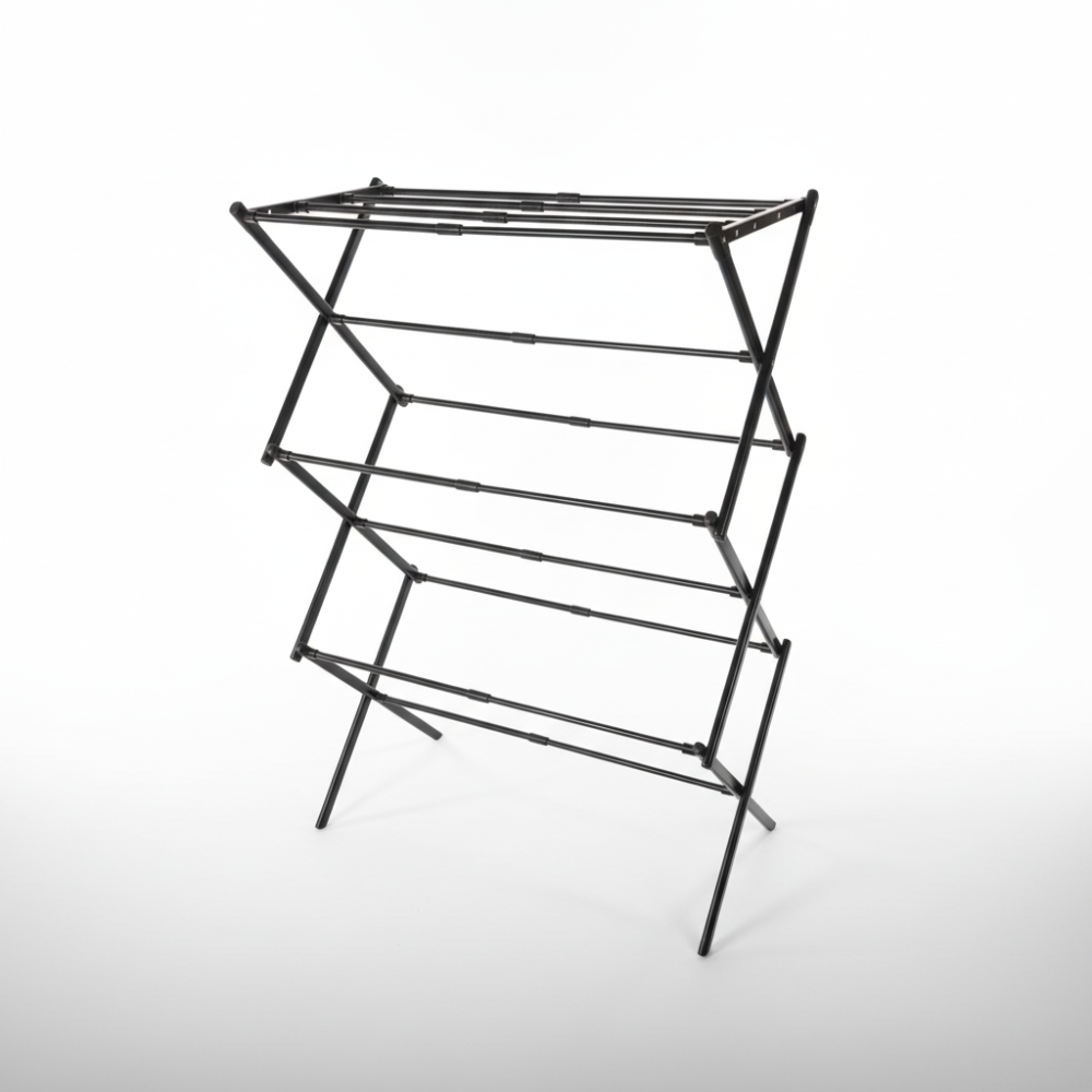Chrome-Coated Steel Laundry Drying Rack — Foldable Accordion Frame