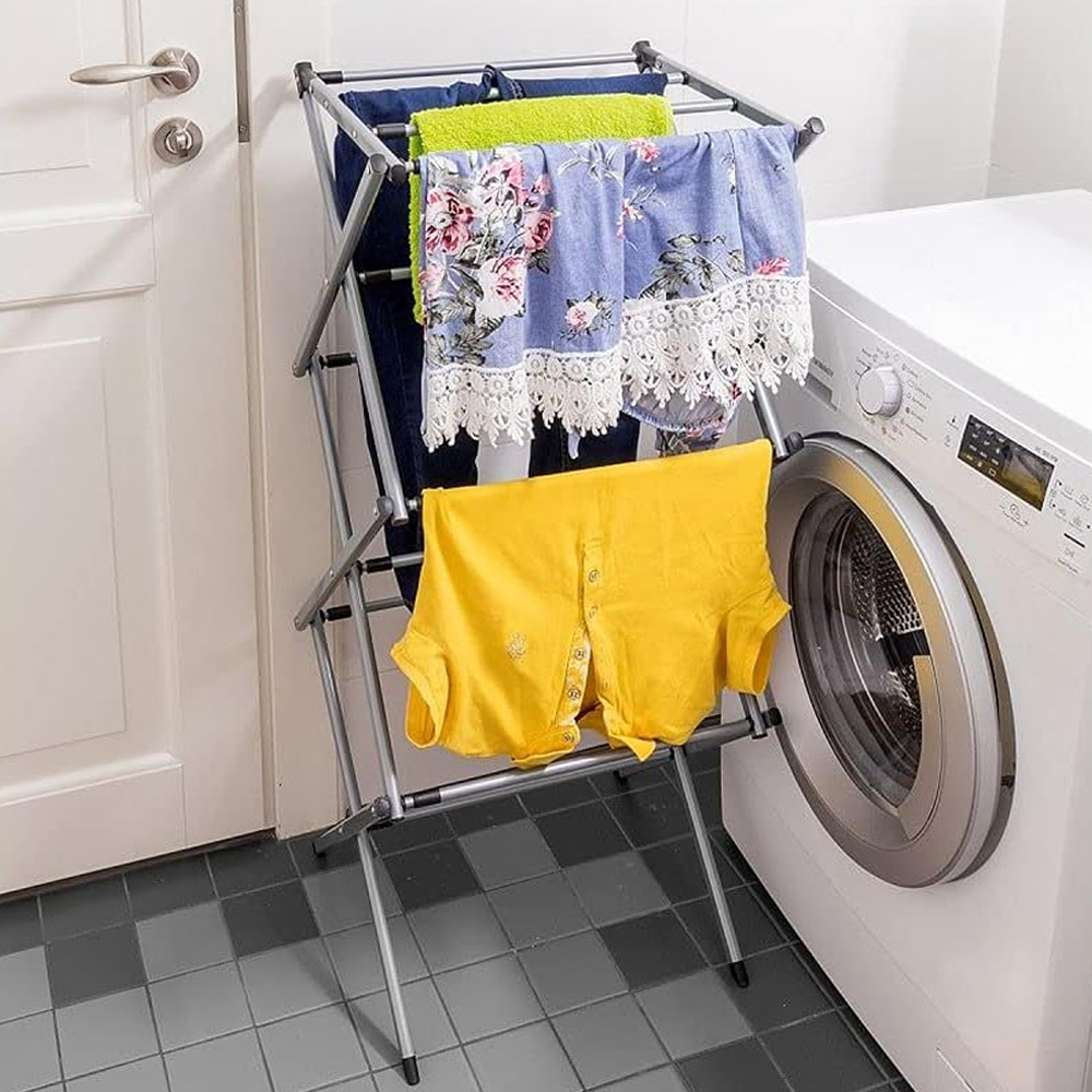 Chrome-Coated Steel Laundry Drying Rack — Foldable Accordion Frame