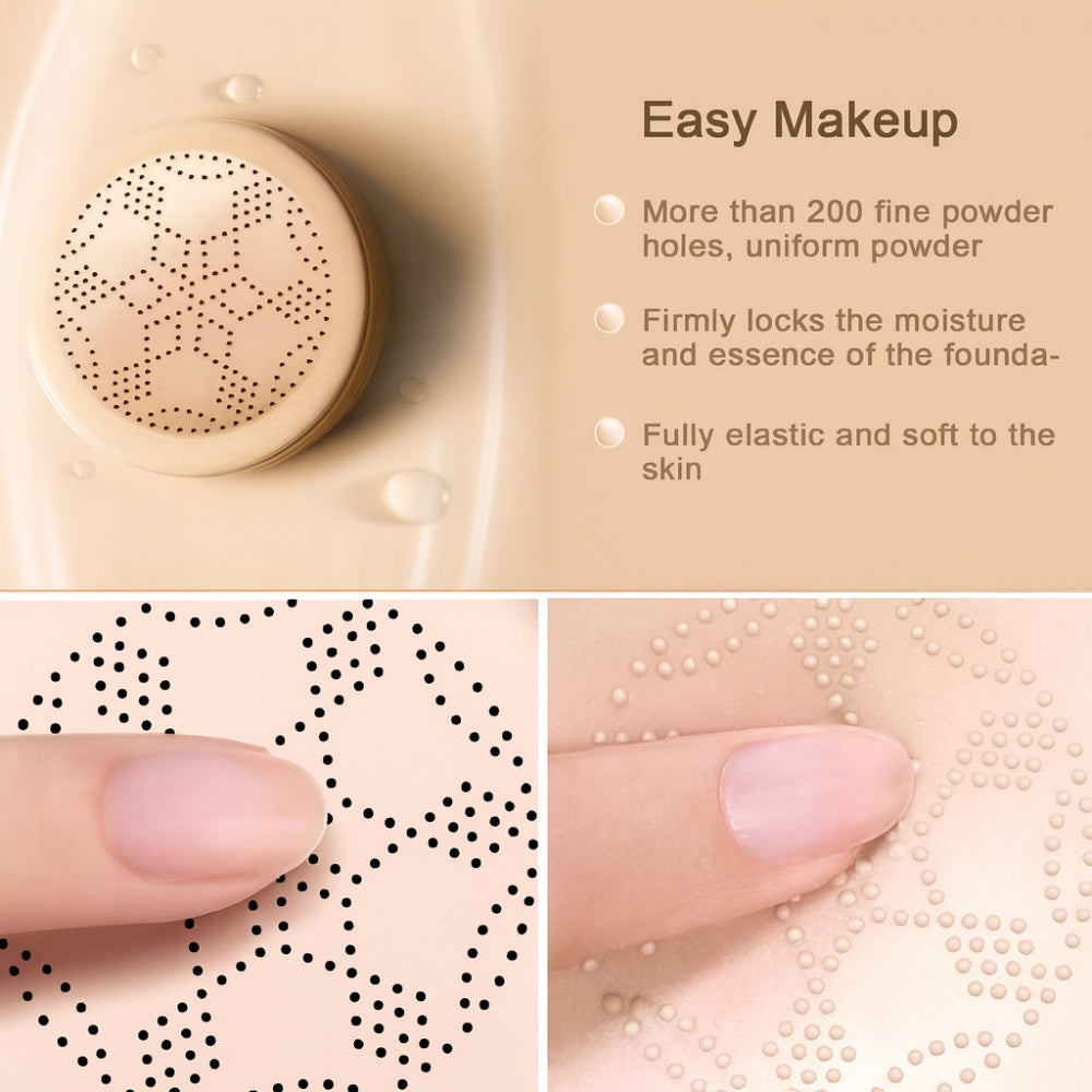 Fond de teint compact cushion, couvrance naturelle, applicateur pour le visage | Meowbutter