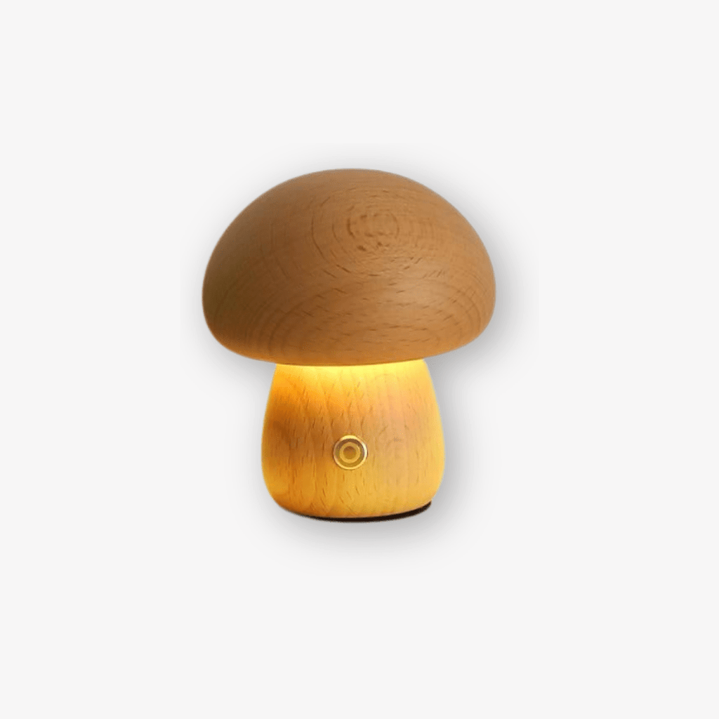 Portobello Mushroom Lamp | Natural Wood Rechargeable Night Light | Meowbutter