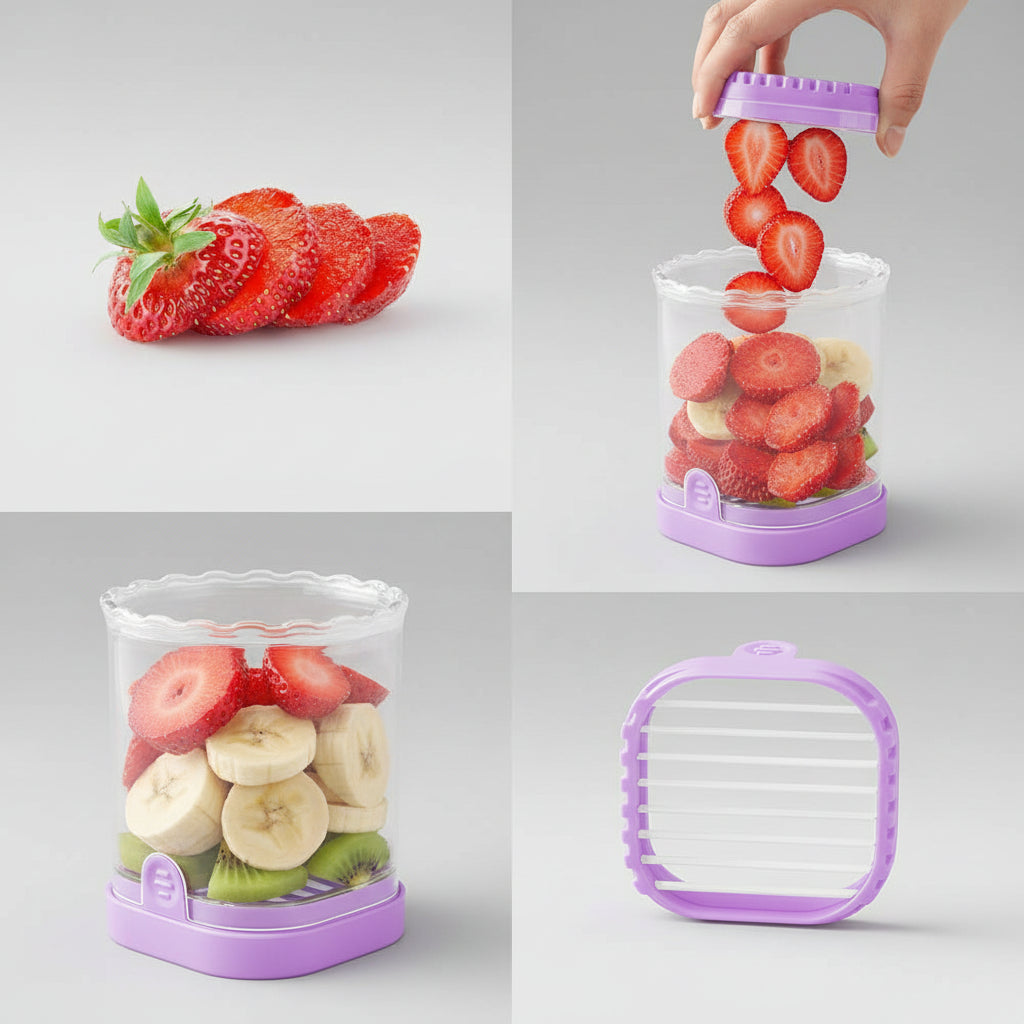 Kráječ jahod Fruit Slicer s 8 čepelemi, snadné použití, na ovocné saláty | Meowbutter