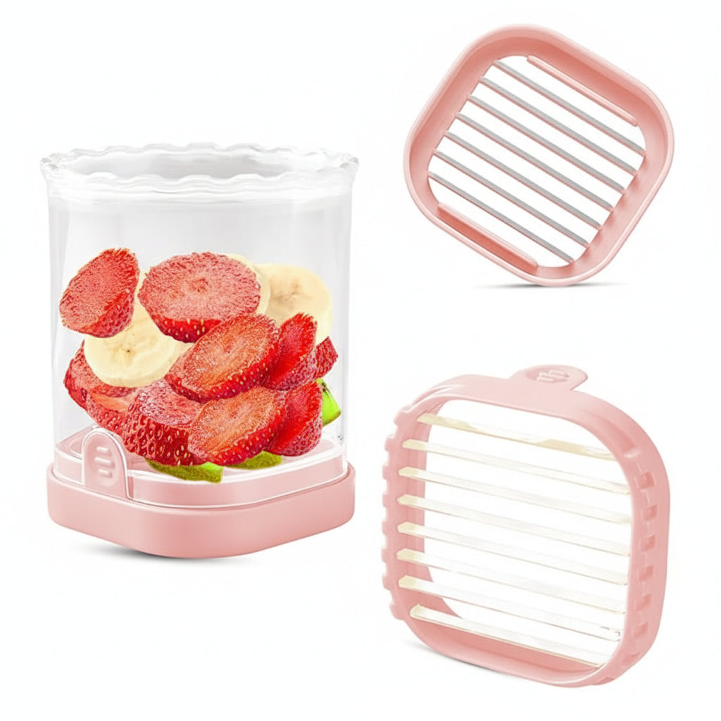 Kráječ jahod Fruit Slicer s 8 čepelemi, snadné použití, na ovocné saláty | Meowbutter
