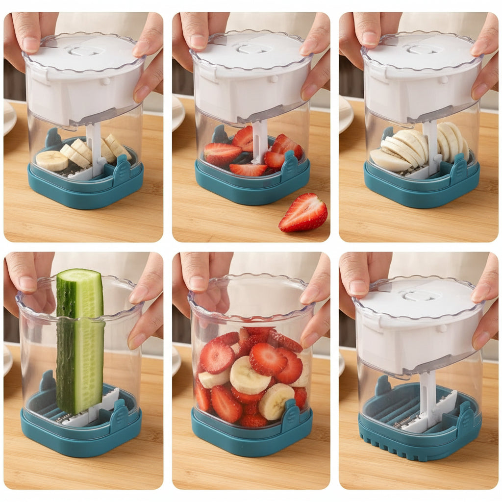 Kráječ jahod Fruit Slicer s 8 čepelemi, snadné použití, na ovocné saláty | Meowbutter