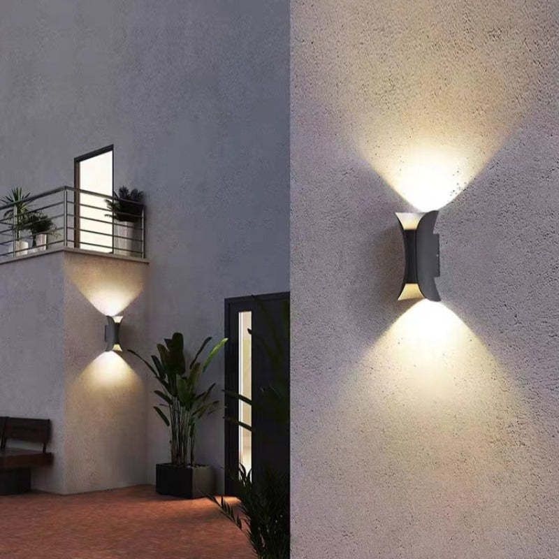 Outdoor Wall Light In Metal With Curved LED Design, Up And Down Lighting, Terrace Garden