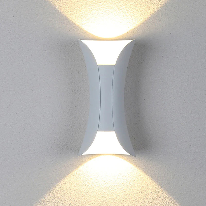 Outdoor Wall Light In Metal With Curved LED Design, Up And Down Lighting, Terrace Garden