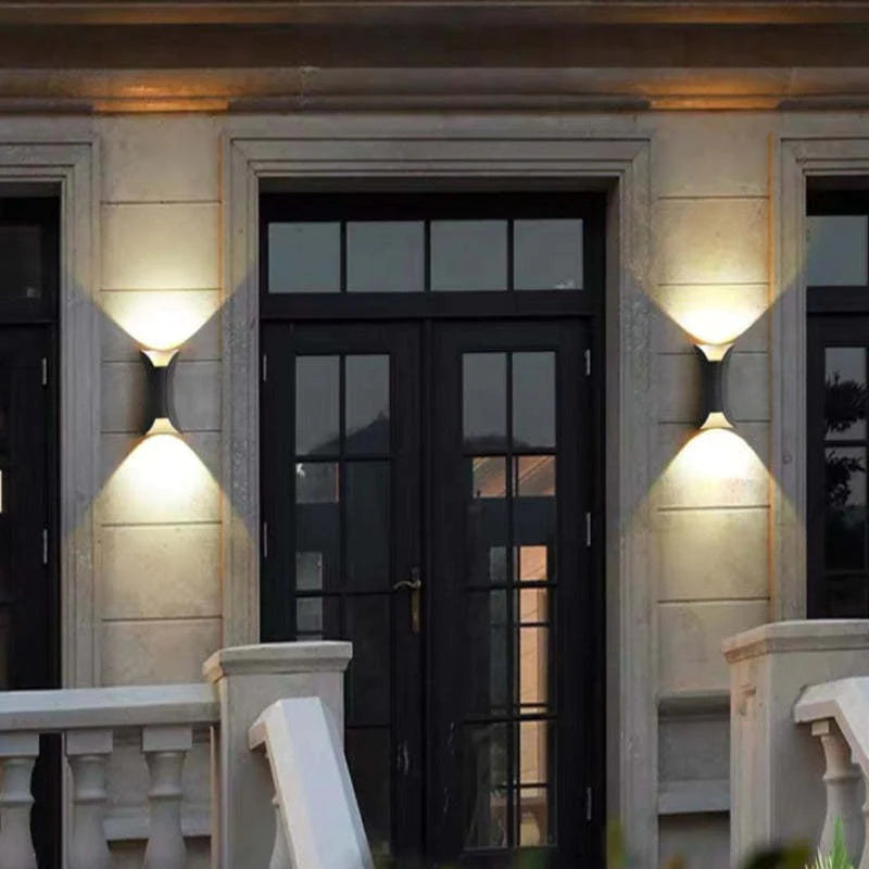 Outdoor Wall Light In Metal With Curved LED Design, Up And Down Lighting, Terrace Garden
