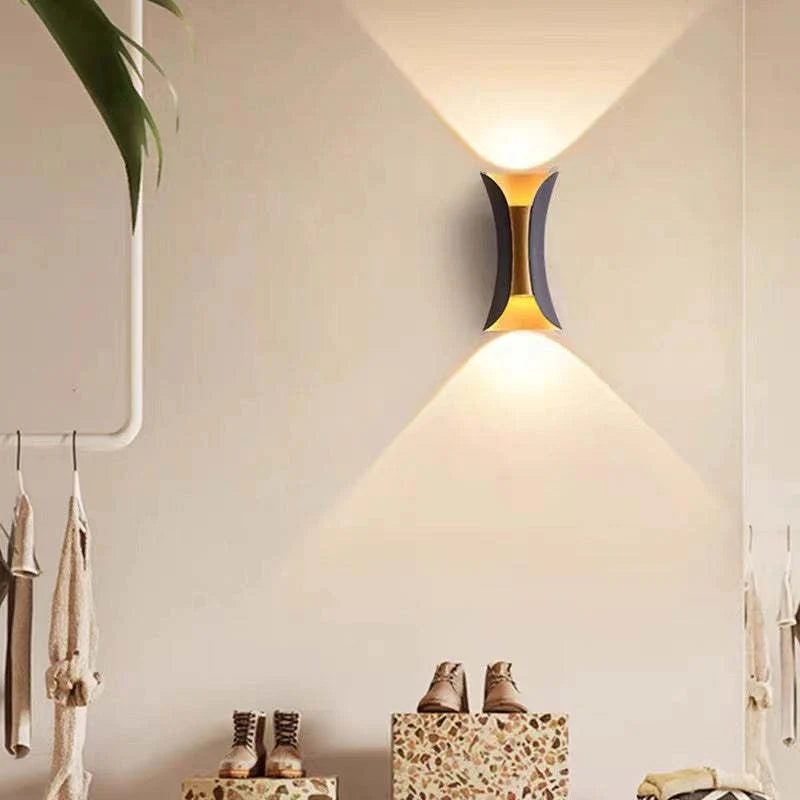 Outdoor Wall Light In Metal With Curved LED Design, Up And Down Lighting, Terrace Garden