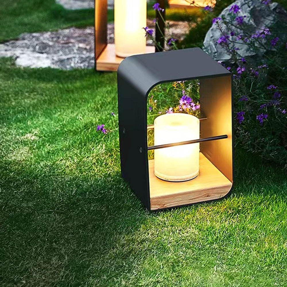 Outdoor Garden Light In Minimalist Cube Design, LED, Metal And Wood, Solar Or Wired, IP65
