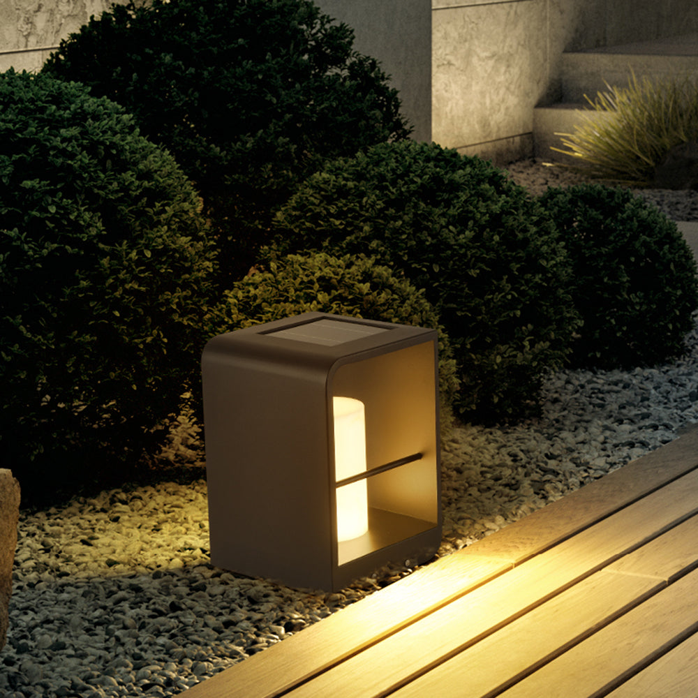 Outdoor Garden Light In Minimalist Cube Design, LED, Metal And Wood, Solar Or Wired, IP65