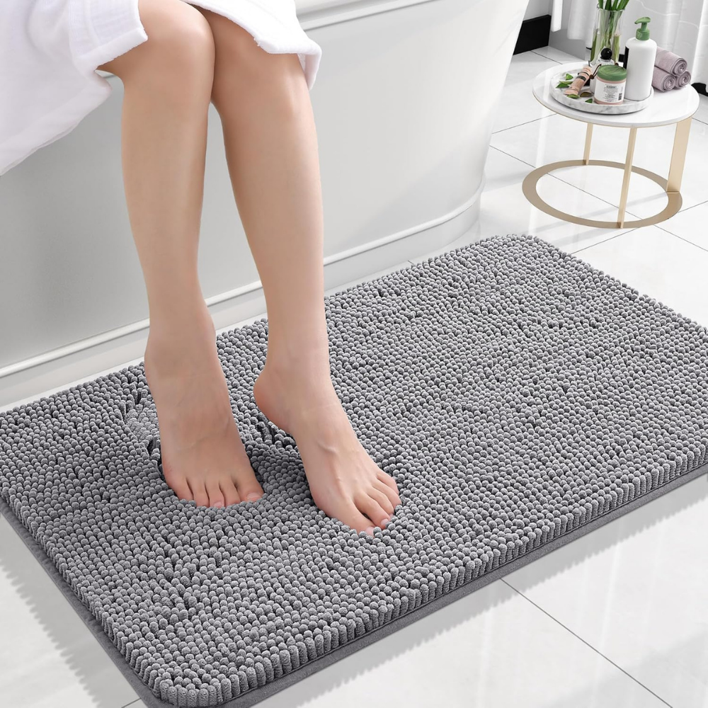 Tappeto da bagno assorbente in ciniglia — superficie soffice, retro testurizzato antiscivolo