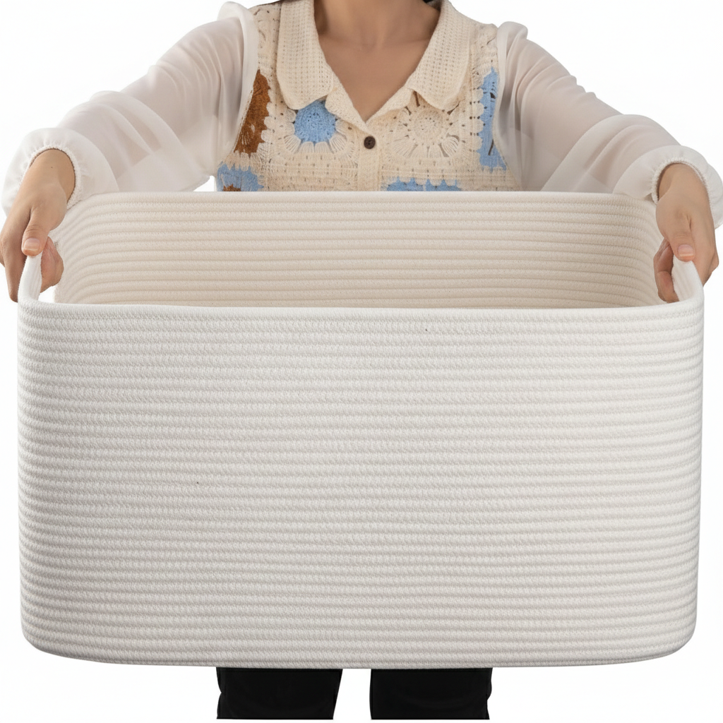 Large Rectangular Rope Laundry Basket — Dual Side Handles