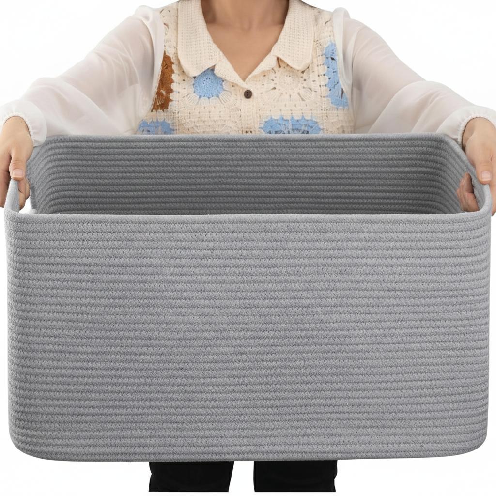 Large Rectangular Rope Laundry Basket — Dual Side Handles