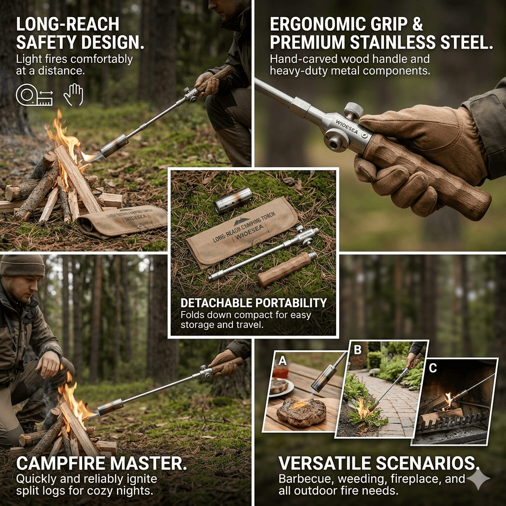Kivio Wooden-Handled Gas Igniter For Camping And Outdoor Grilling