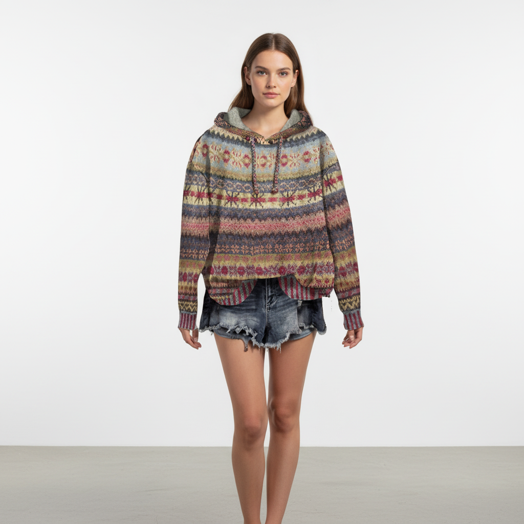 Claudia Gemusterter Hoodie für Damen — Gemütlicher Alltagsstil