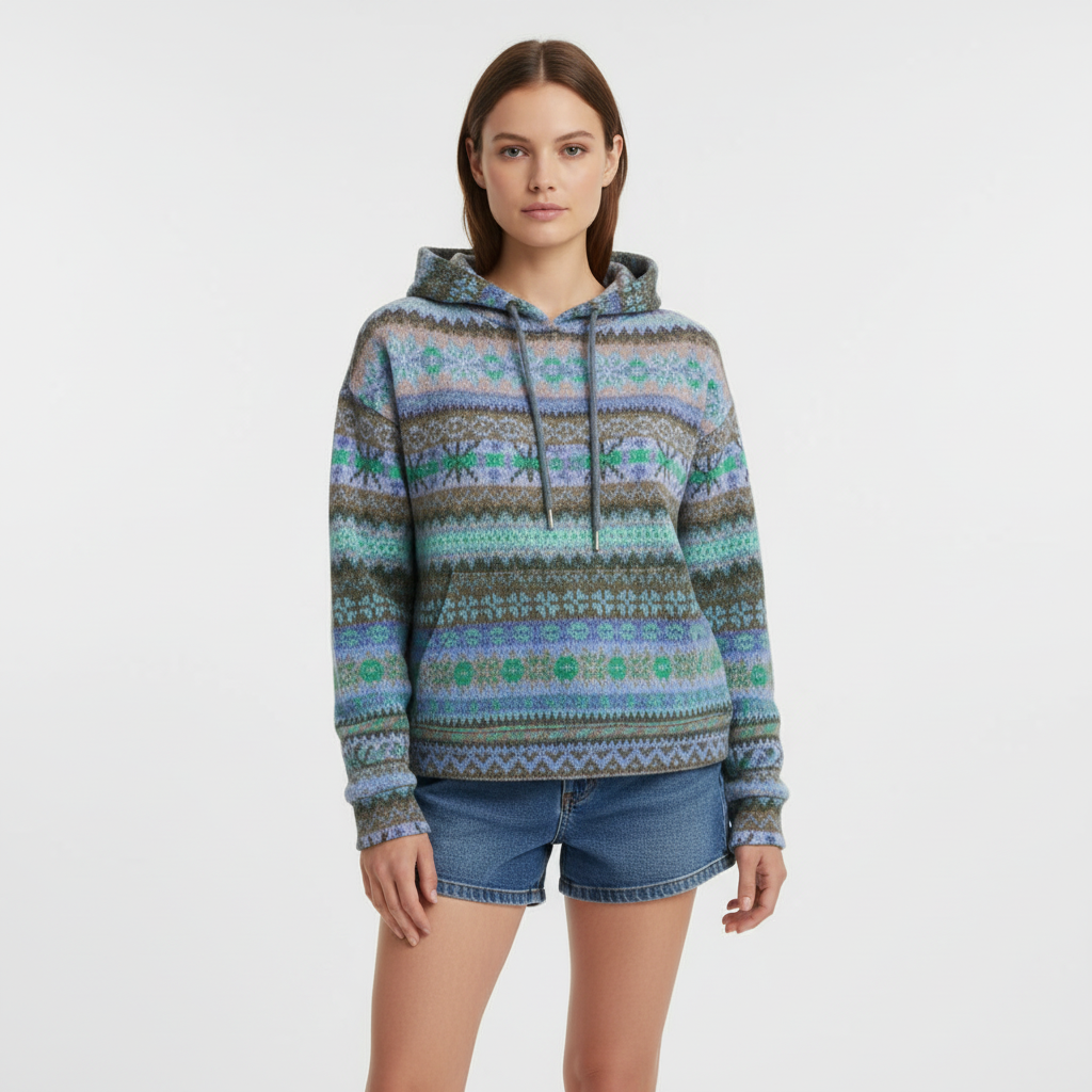 Claudia Gemusterter Hoodie für Damen — Gemütlicher Alltagsstil