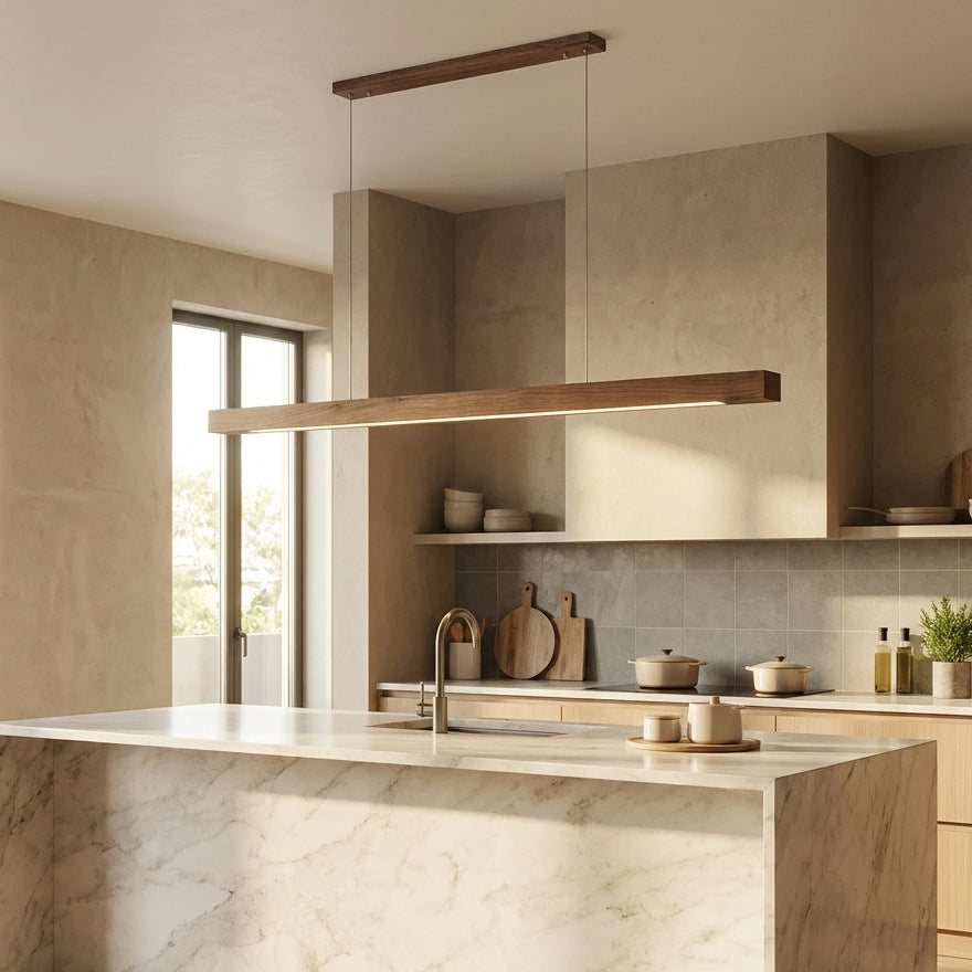 Linor Solid Wood Pendant Light for Long Kitchen Surfaces and Tables
