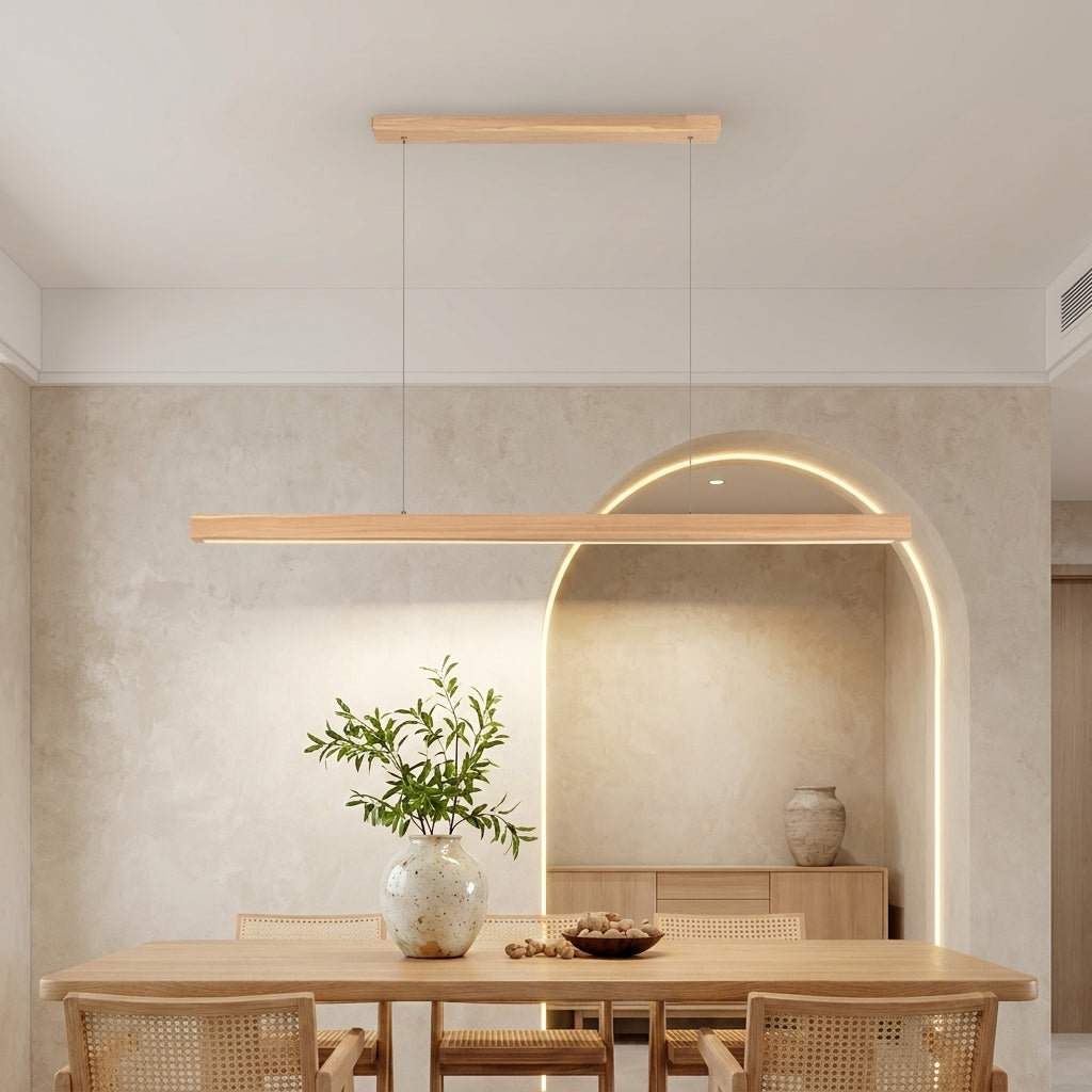 Linor Solid Wood Pendant Light for Long Kitchen Surfaces and Tables