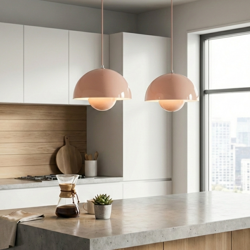 Aluminum Geometric Pendant Light For Modern Kitchen Height Adjustable