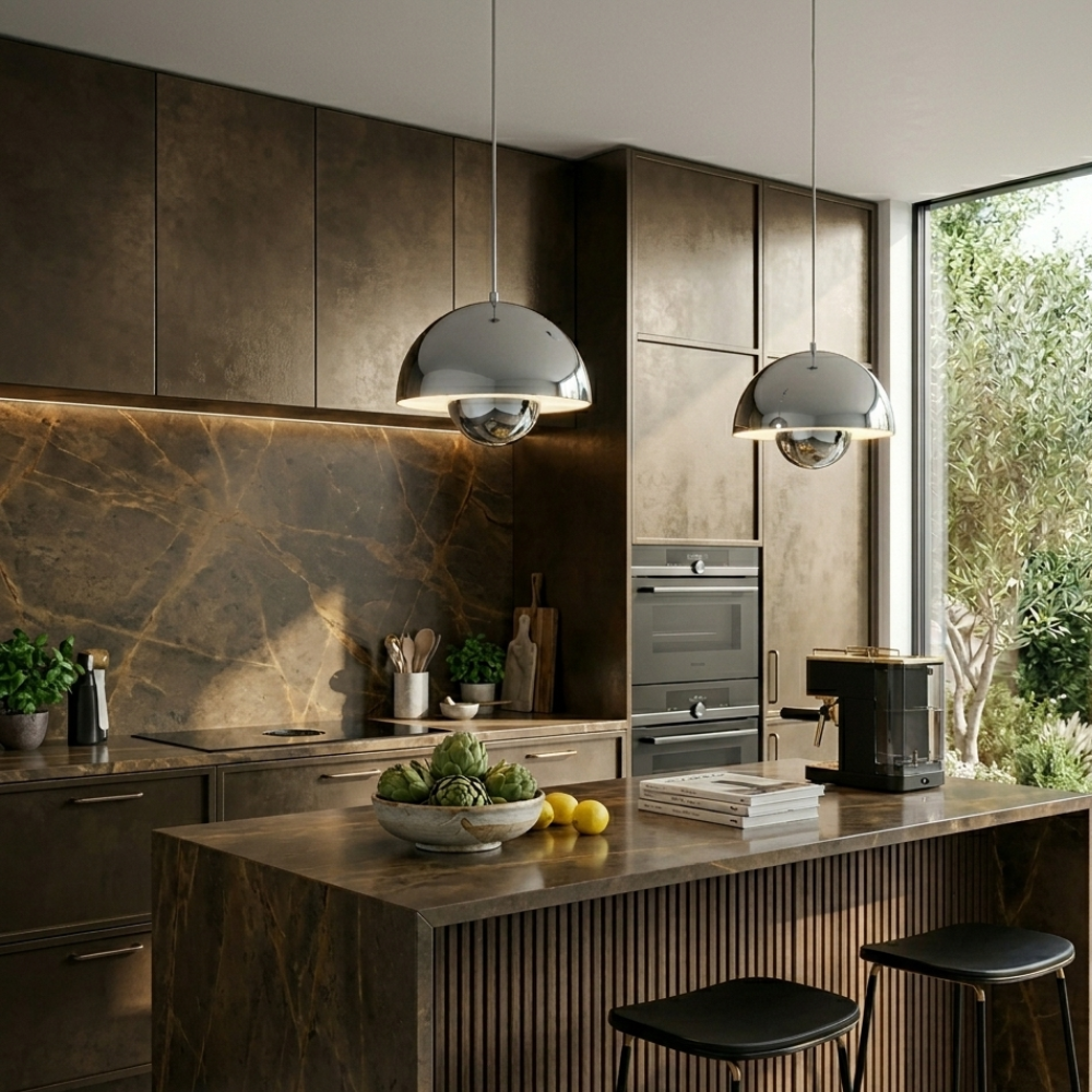 Aluminum Geometric Pendant Light For Modern Kitchen Height Adjustable