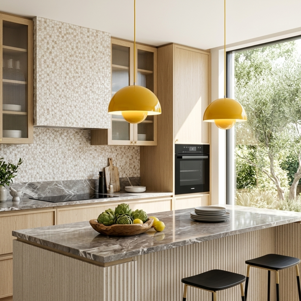 Aluminum Geometric Pendant Light For Modern Kitchen Height Adjustable