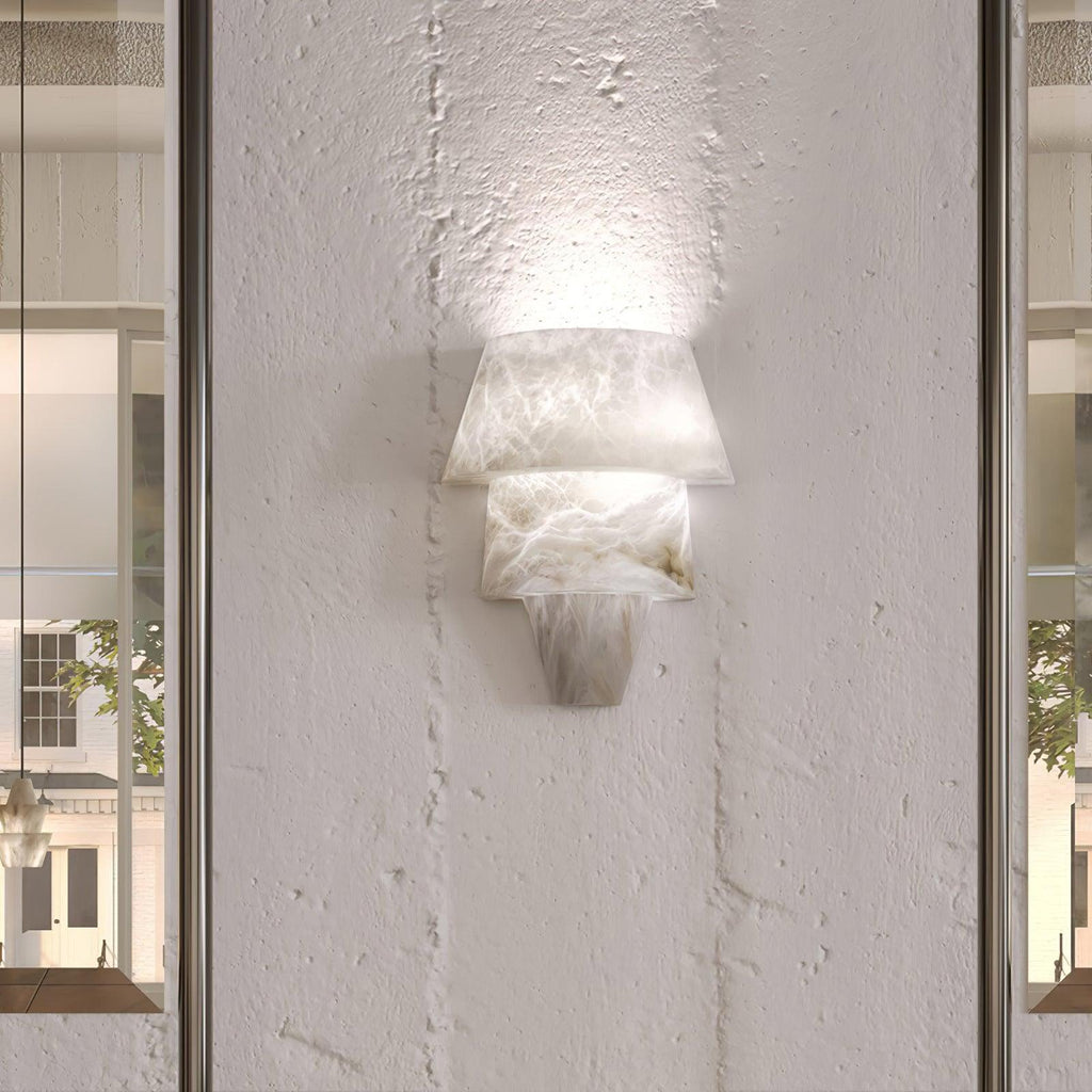 LED Geometric Wall Sconce With Alabaster Finish And Metal