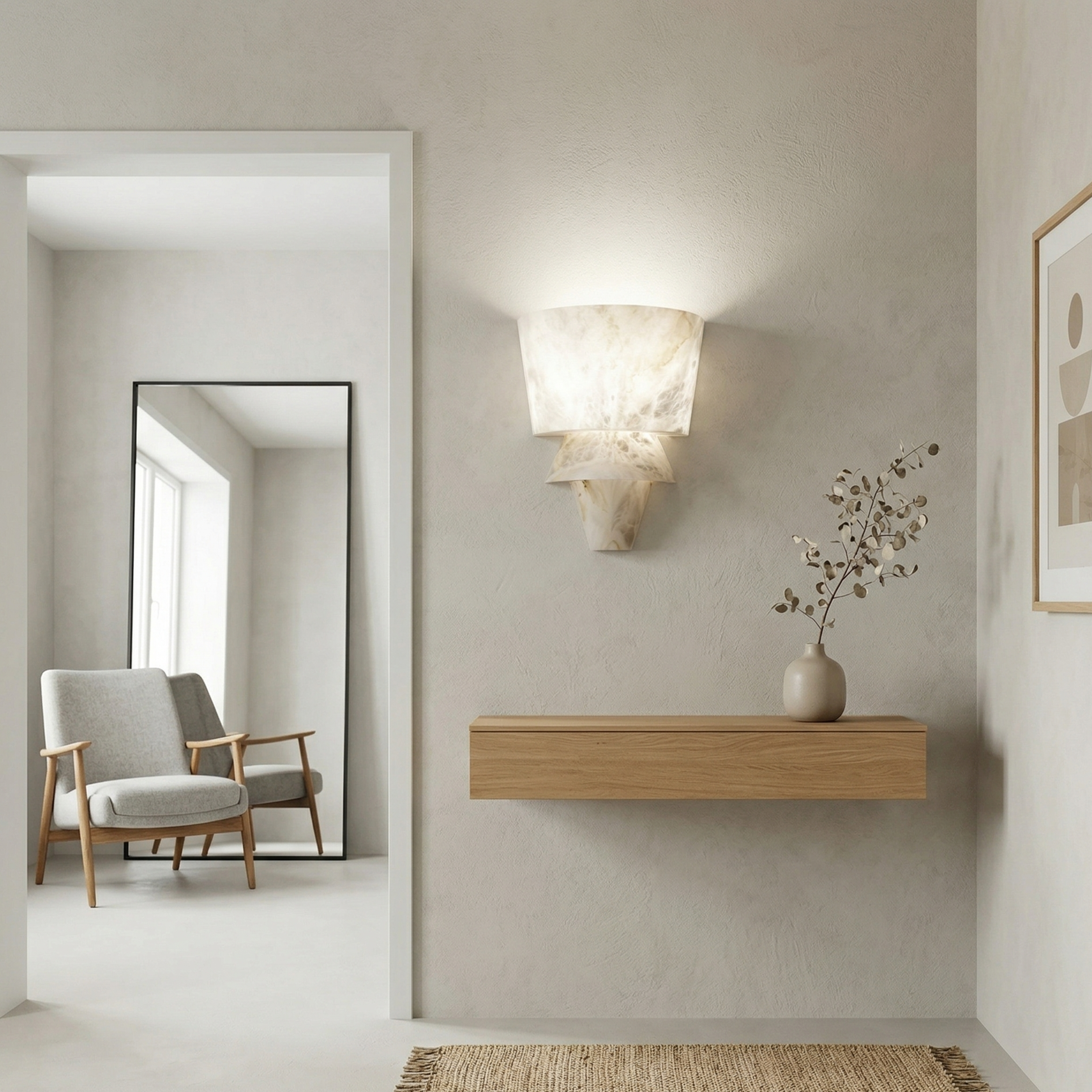LED Geometric Wall Sconce With Alabaster Finish And Metal