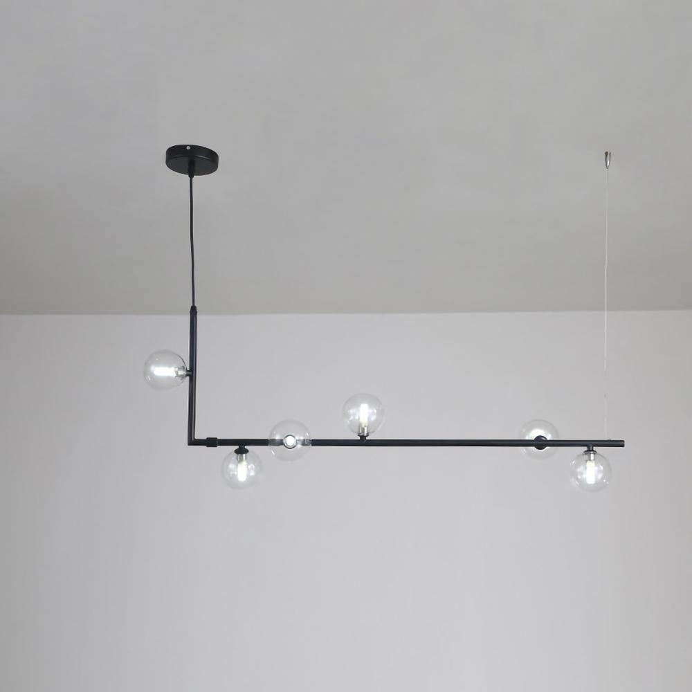 Lampada a sospensione in vetro trasparente geometrico con altezza regolabile e metallo