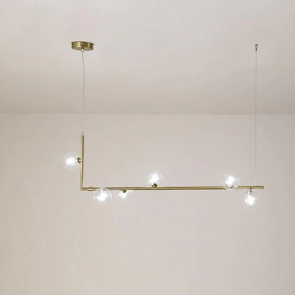 Lampada a sospensione in vetro trasparente geometrico con altezza regolabile e metallo