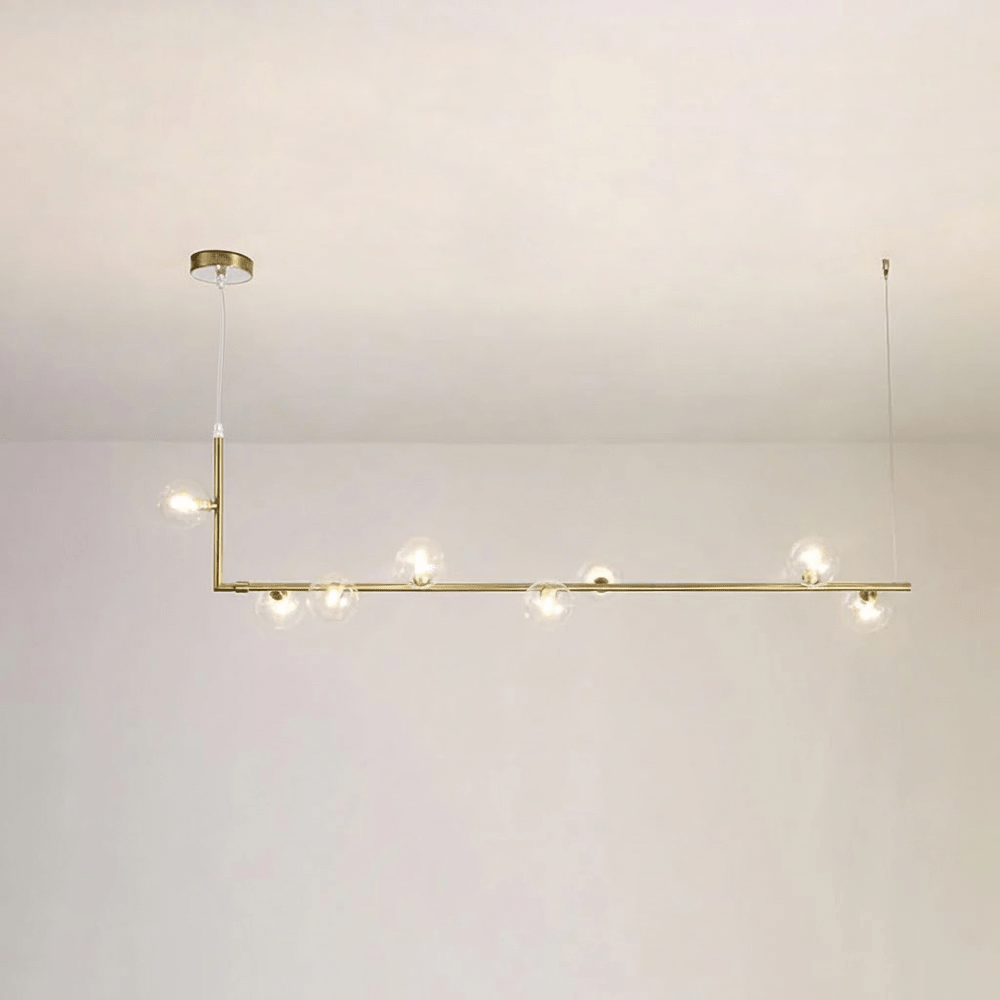 Lampada a sospensione in vetro trasparente geometrico con altezza regolabile e metallo