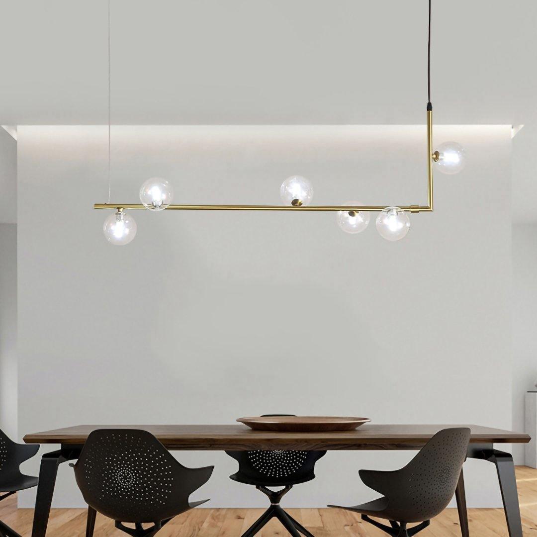 Lampada a sospensione in vetro trasparente geometrico con altezza regolabile e metallo