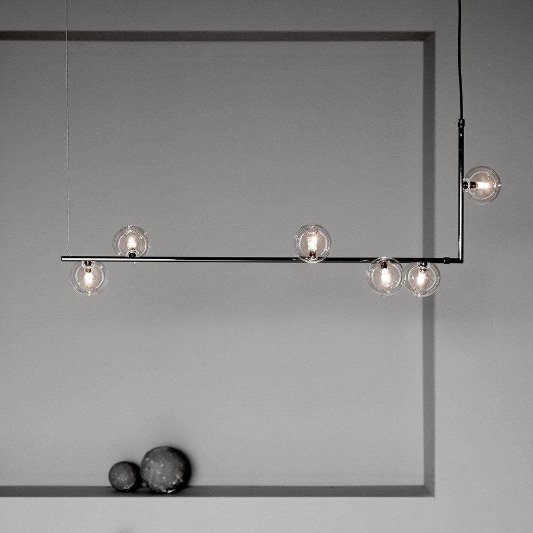 Lampada a sospensione in vetro trasparente geometrico con altezza regolabile e metallo