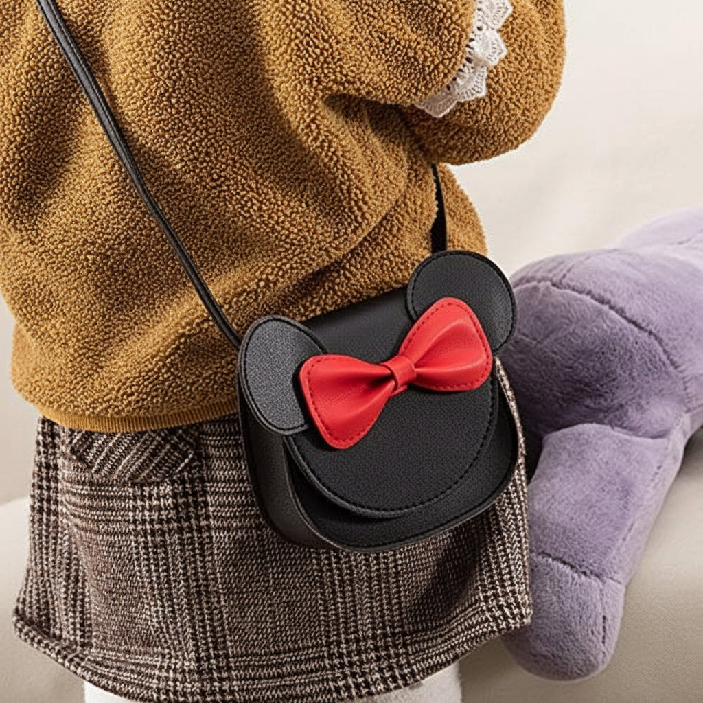 Dívčí kabelka s roztomilou myškou, crossbody taška s mašlí z PU, mini kabelka | Meowbutter
