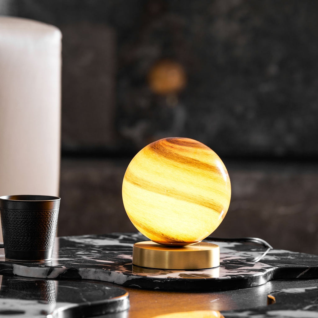 Bedside Glass Ball Lamp With Gold Finish Brass Base