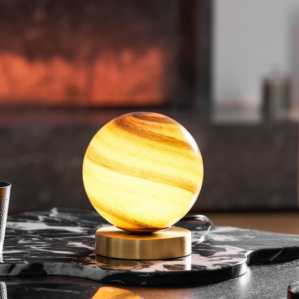 Bedside Glass Ball Lamp With Gold Finish Brass Base