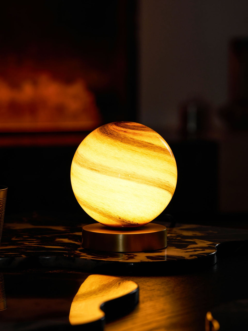 Bedside Glass Ball Lamp With Gold Finish Brass Base